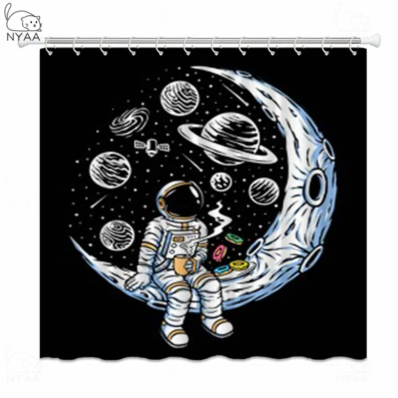 

Simple Home Decoration Curtains Bathroom Bedroom Window Blackout Screen Waterproof Mildew Bath Shower Curtains Astronaut Moon