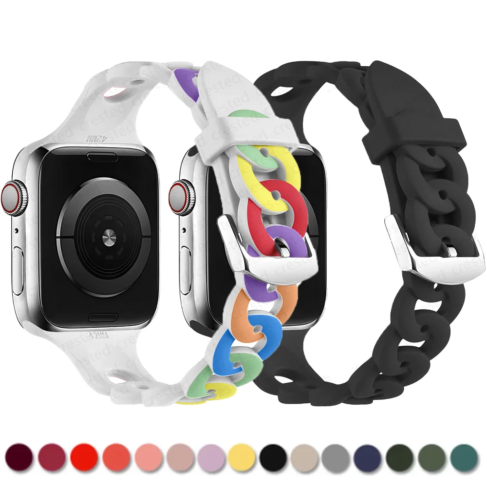 

Ремешок силиконовый для Apple watch band 44 мм 40 мм 45 мм 41 мм 42 мм 38 мм 44 мм, аксессуары для браслета Gourmette iWatch Series 3 4 5 6 se 7