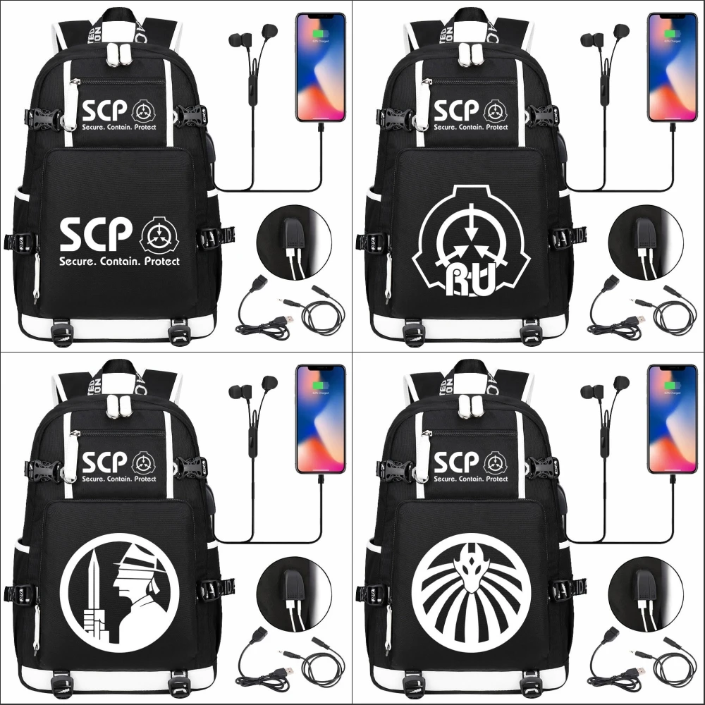 

SCP Foundation Casual Backpack Cartoon School Bags for Teenage Bookbag Kids teenager Travel Bagpack USB Laptop Shoulder Bags