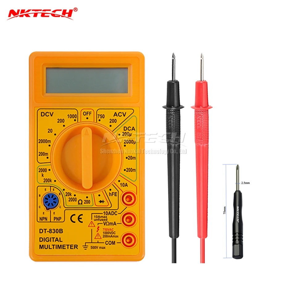 NKTECH DT830B мини ЖК-дисплей цифровой мультиметр электрический Вольтметр Амперметр Омметр AC/DC 750/1000 в Ампер Вольт Ом тестер мультиметра - Цвет: Цвет: желтый