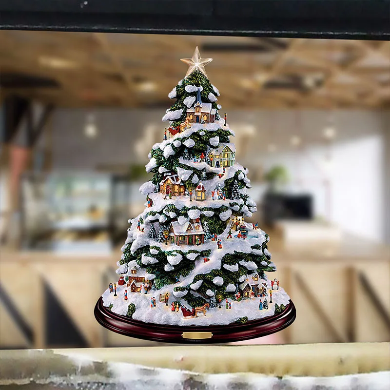 Merry Christmas Crystal Tree Santa Claus Snowman Rotating Sculpture Window Paste Stickers Winter Home Decoration New Year Decor |