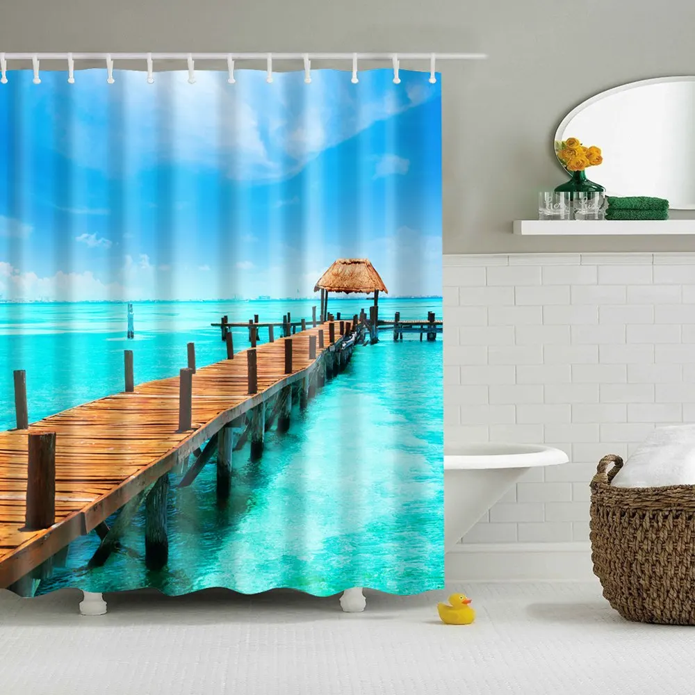 Пляж океан предмет для душа украшение дома занавесок полиэстер ткань ванна Шторы