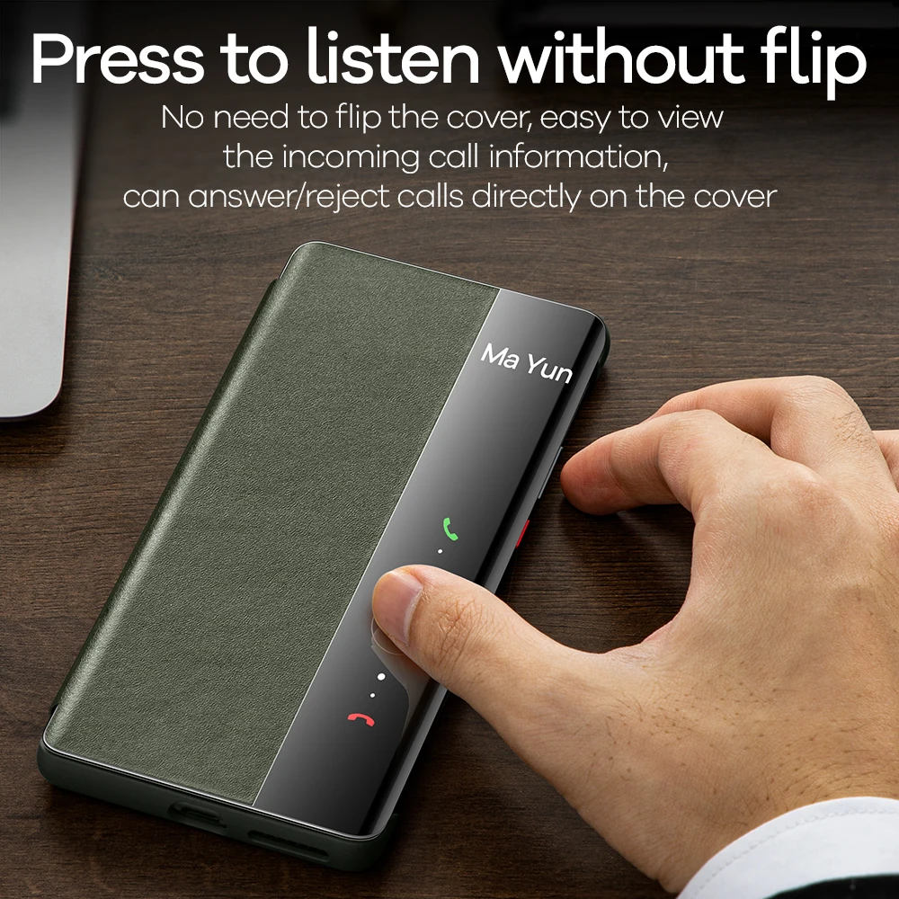 smartdevil smart view flip cover leather phone case for huawei mate 40 pro protector back cover with touch view litchi stria free global shipping