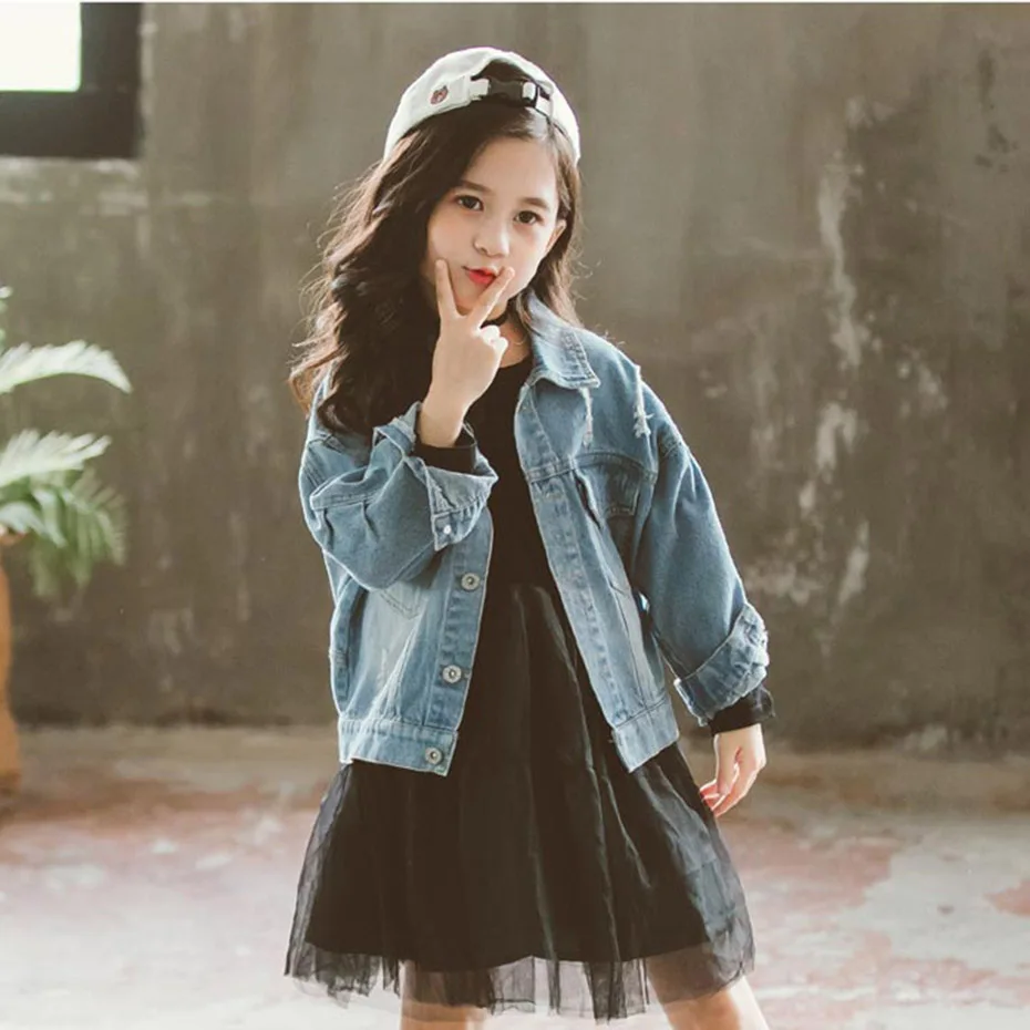 Куртка для девочек джинсовая куртка в стиле пэчворк с бантом Детские костюмы