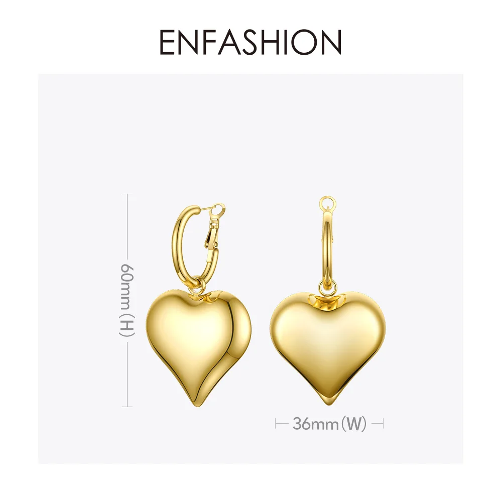 Женские серьги подвески с сердцем ENFASHION висячие из нержавеющей стали золотого