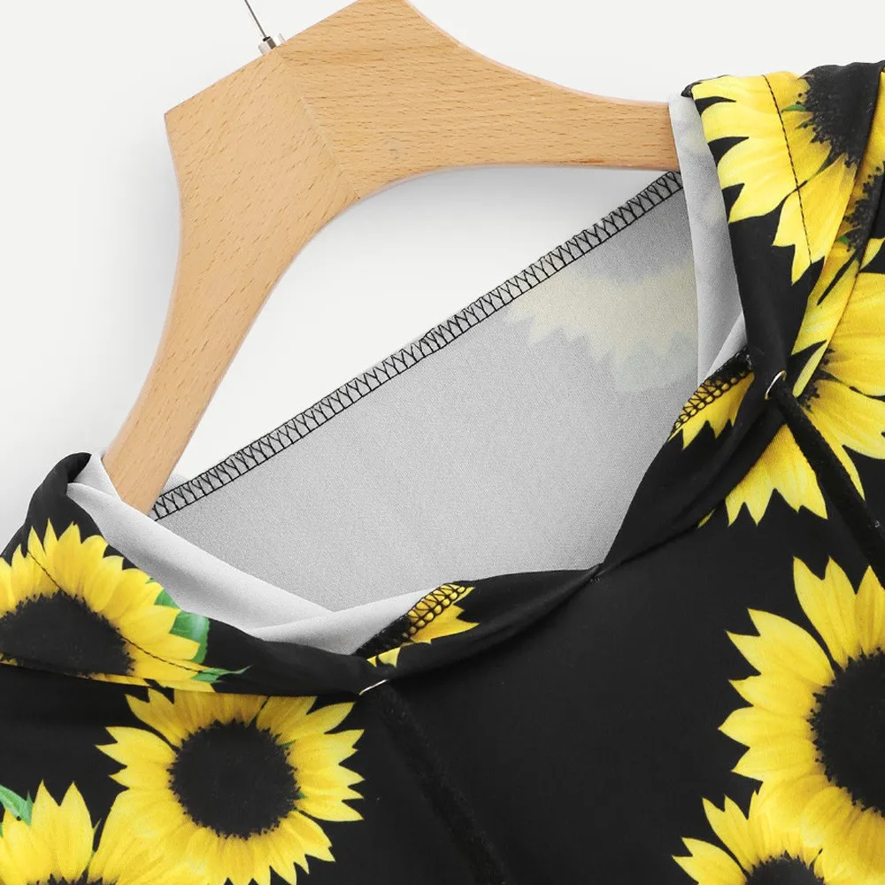 

Womens Spring Autumn Hoodies Long Sleeve Sunflower Printing Hooded Sweatshirt Tops Casual Hoodies Women Blouse
