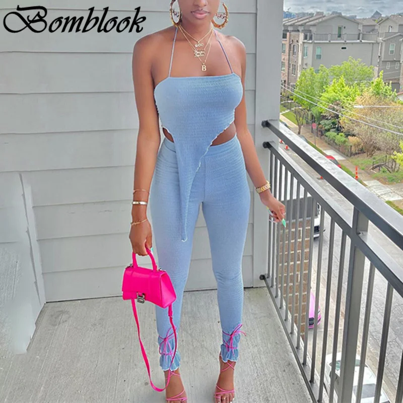 

Bomblook Sexy Party Club Women's Suit Summer 2021 Irregularity Camis Low Waist Pants Set Vetement Femme Casual Streetwears