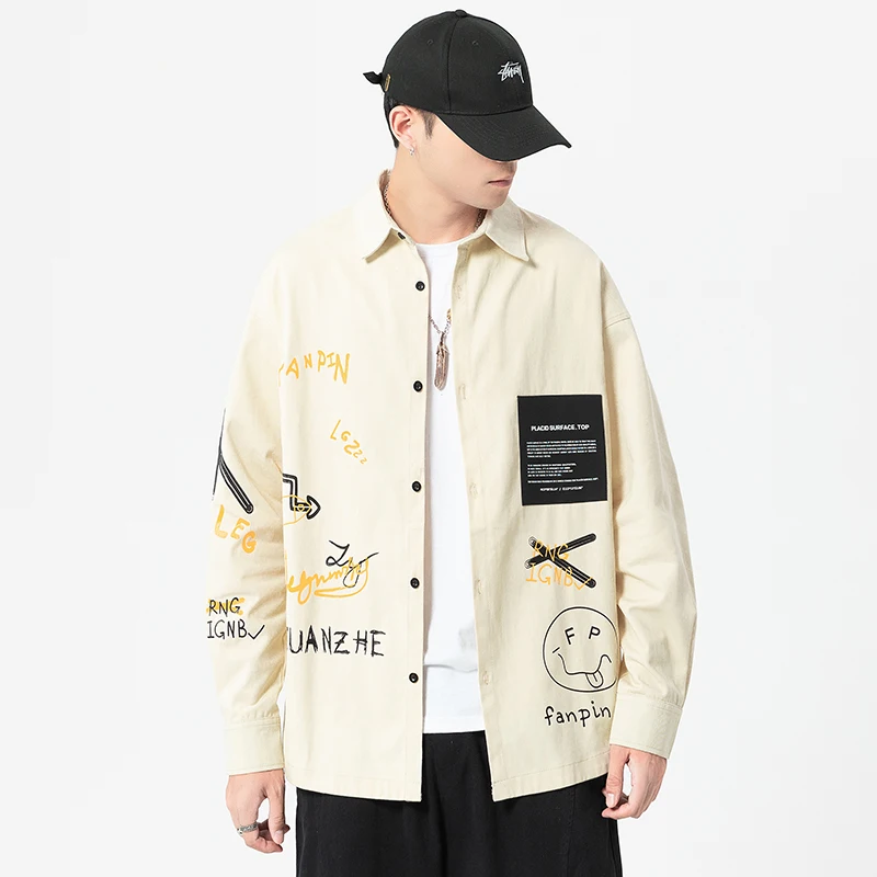 

Casual Brand Men'S Loose Hip Hop Streetwear Black Shirts Long Sleeves 2021 New Spring Autumn Plus OverAsian Size M-5XL