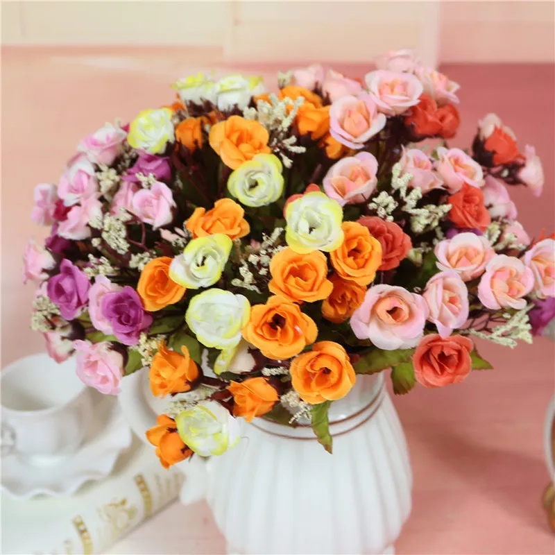 Осенний Букет маленьких роз маленькие бутоны искусственные цветы шелковые розы