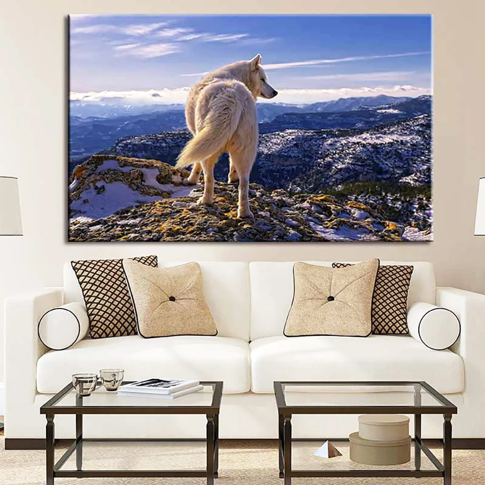 Горный волк задний пейзаж живопись для гостиной учебы украшение на холсте тушью