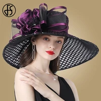 fs purple ladies fascinator hats wedding kentucky derby hats for women flower hats large wide brim fedora organza hat church