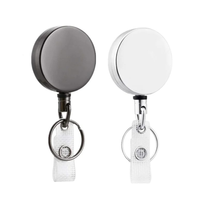 

1pc Metal Key Ring metal Retractable Pull Badge Reel ID Lanyard Name Tag Card Badge Holder Reels Recoil Chain Clips