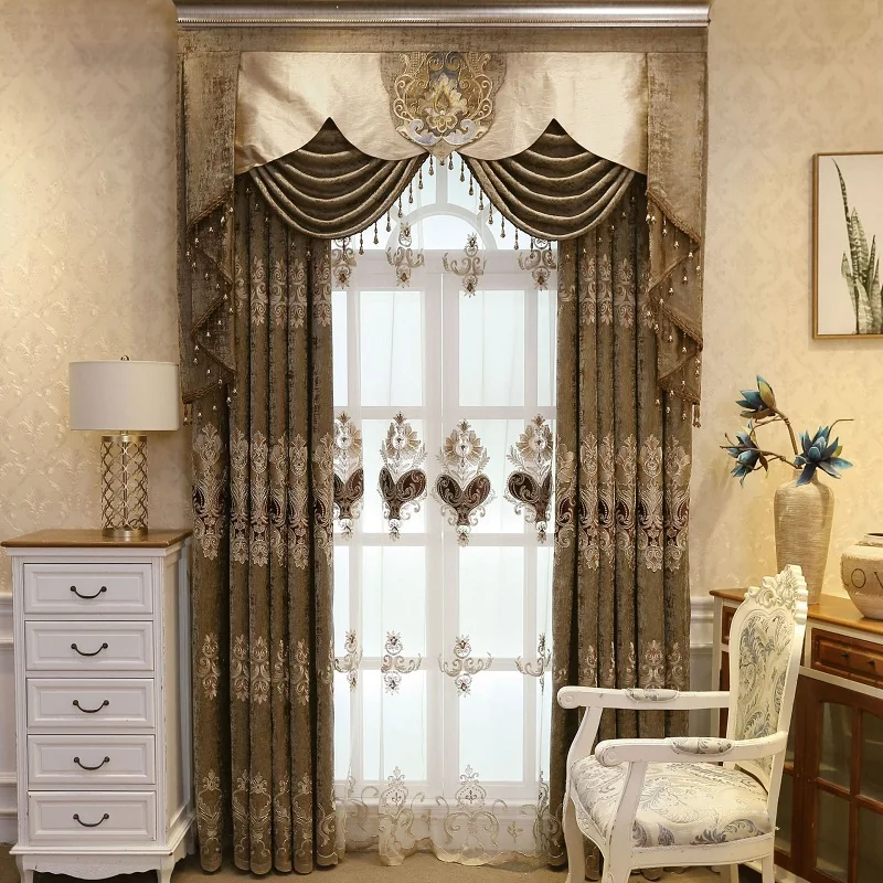 

Luxury Light High-end New Jacquard Embroidery Curtains for Living Room Bedroom Dining Room Curtains Tulle Luxury Valance Custom