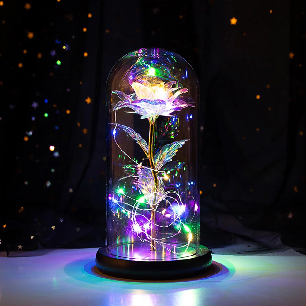 

Eternal LED Rose Flower Glass Cover Luminous Table Lamp Beautiful Gift Bedroom Night Home Decoration Valentine Mothers Day