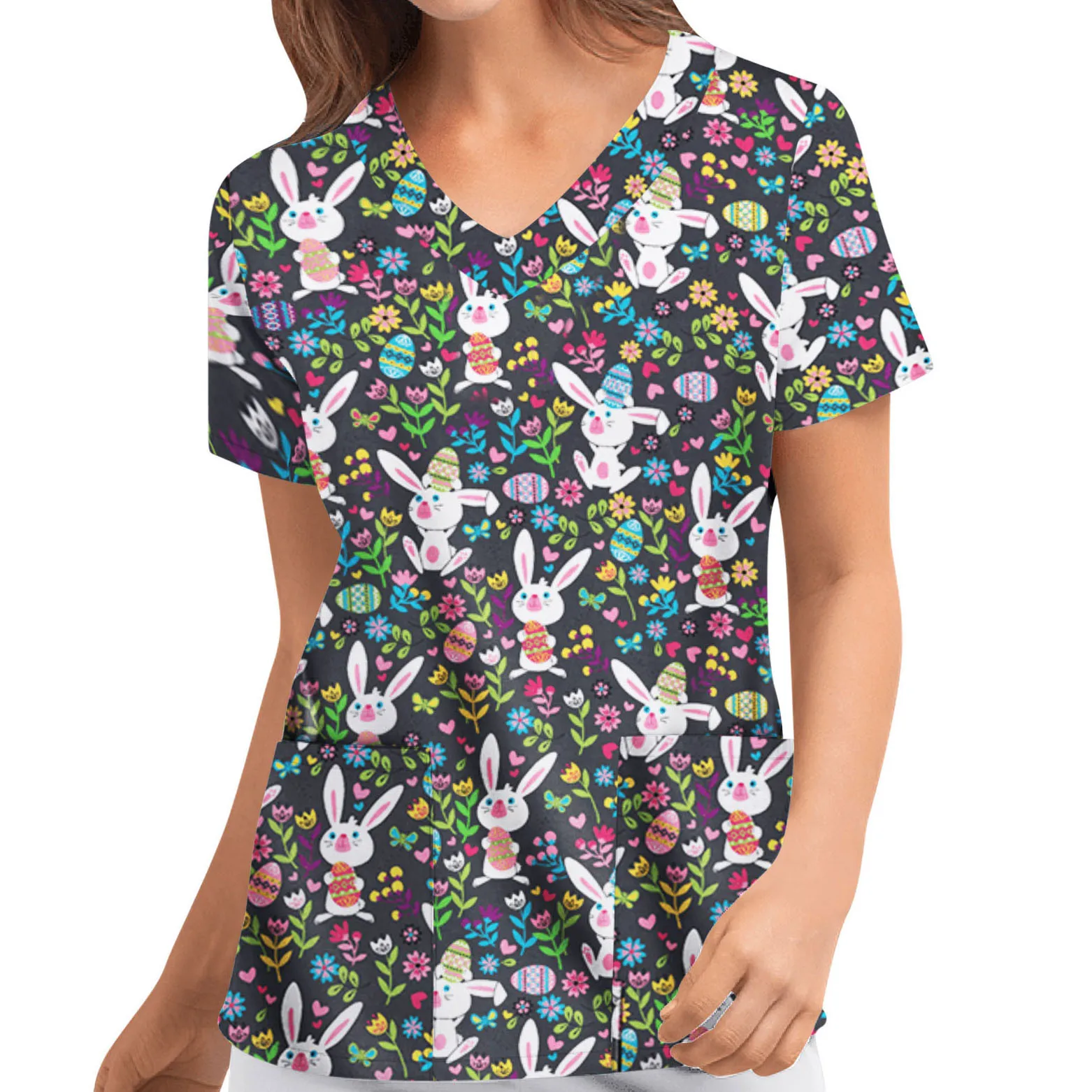 

Women Scrub Top With V-Neck Animal Print Scrub Uniforms Nurse Scrub Tops For Women 2021 New Summer Short Sleeve Workwear A20