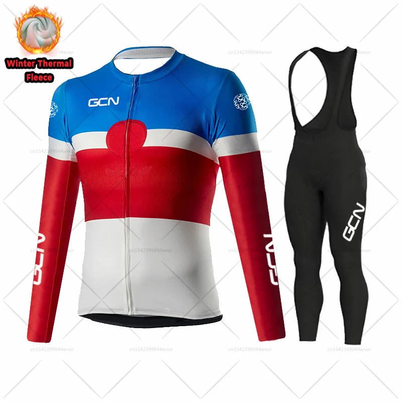 

2021 GCN Winter Thermal Fleece Cycling Jersey Set Men Outdoor Riding MTB Ropa Ciclismo 19D Bib Pants Set Warm Cycling Clothing