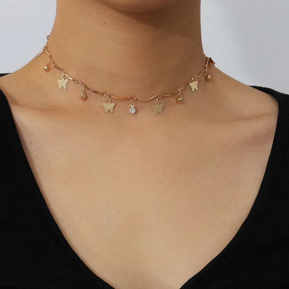 Изысканное прозрачное ожерелье-чокер с кристаллами кулон в виде сердца бабочки