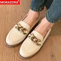 morazora 2022 new genuine leather shoes women pumps square low heels spring summer ladies office dress shoes womens loafers