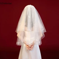 new arrival ivory bride veil bridal headwear beaded with bow wedding accessories voile mariage matrimonio wedding veil short