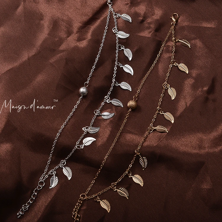 Wholesale Bohemia 2 Layers Gold Silver Plating Leave Charms Anklets Women Jewelry |