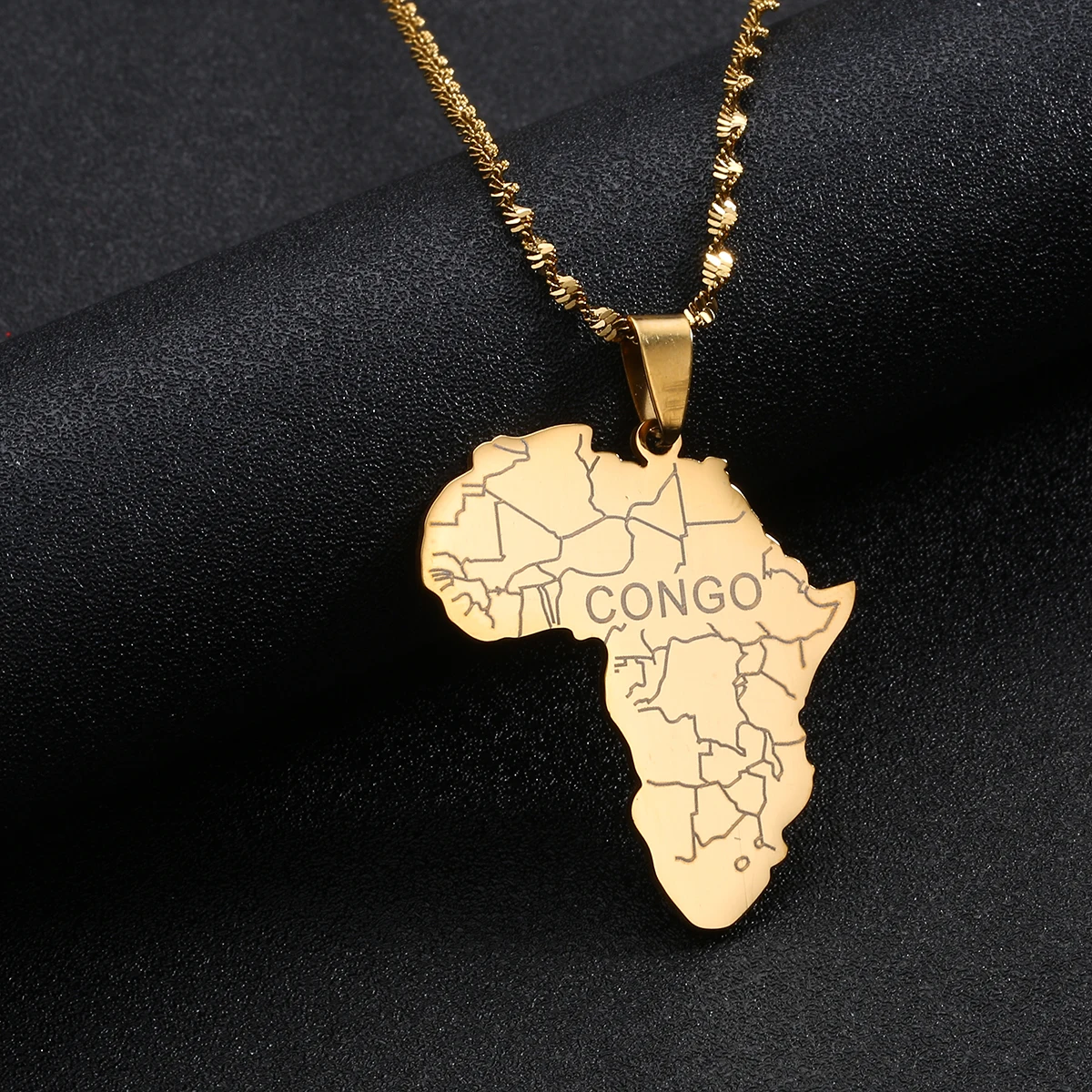 

Stainless Steel Africa Map with Congo Pendant Necklace Fashion Gold Color African Map Charm Jewellery