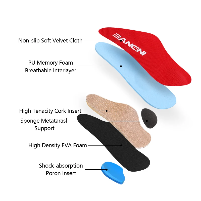 BANGNI 3/4 Half Orthopedic Insole Arch Support Inserts Heel Pain Cushion Plantar Fasciitis Sole Flatfoot Shoe Pads For Men Women