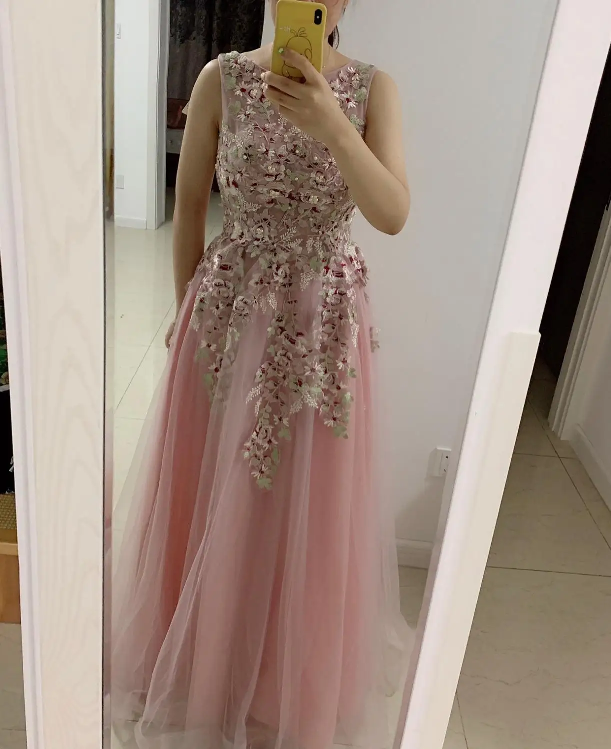 Женское длинное вечернее платье элегантное розовое трапеция из тюля с кружевной