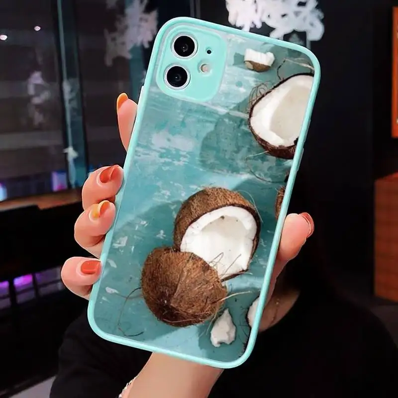 

Summer Fruit Coconut Phone Cases Matte Transparent for iPhone 7 8 11 12 s mini pro X XS XR MAX Plus cover funda