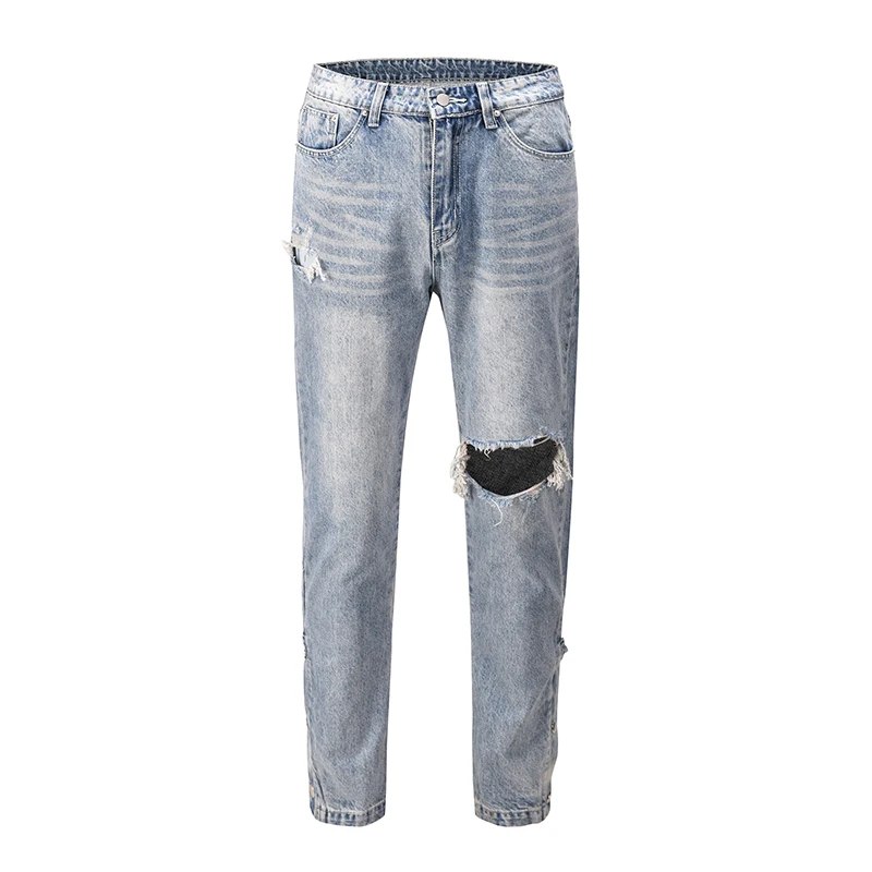 

Ankle Button Hole Washed Jeans for Men High Street Retro Stragith Casual Denim Trousers Oversize Hip Hop Baggy Men Clothing