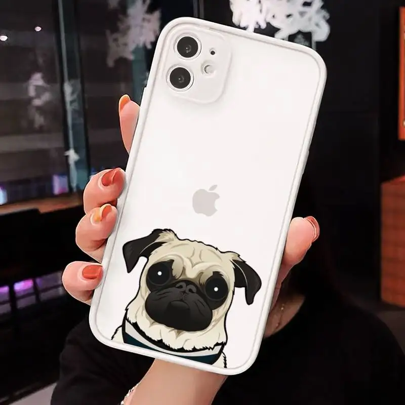 

CARTOON Pug Dog French Bulldog Phone Case Matte Transparent for iPhone 7 8 11 12 s mini pro X XS XR MAX Plus cover funda