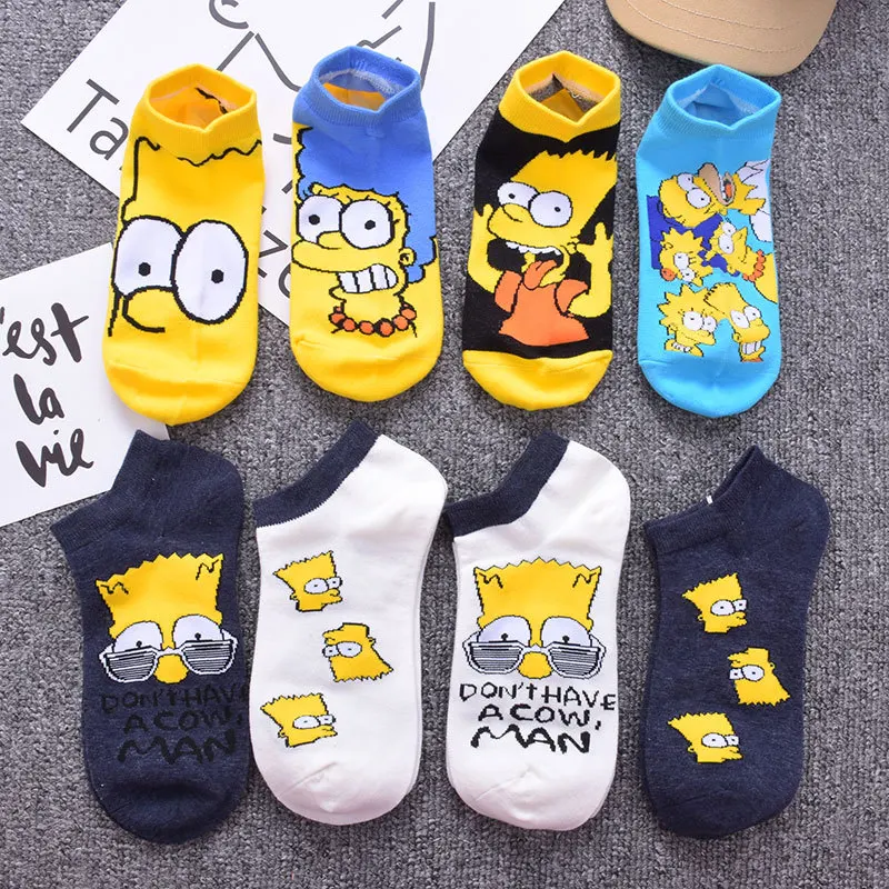 

4 Pairs of Unisex Cartoon Socks Sesame Street Socks Set Harajuku Cute Cotton Socks Couple Street Dance Casual Low Cut Socks