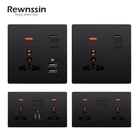 Черная универсальная розетка для выключателя питания с светодиодный контактным светодиодным индикатором, настенная розетка для ПК, пластиковая панель, одинарный и двойной USB