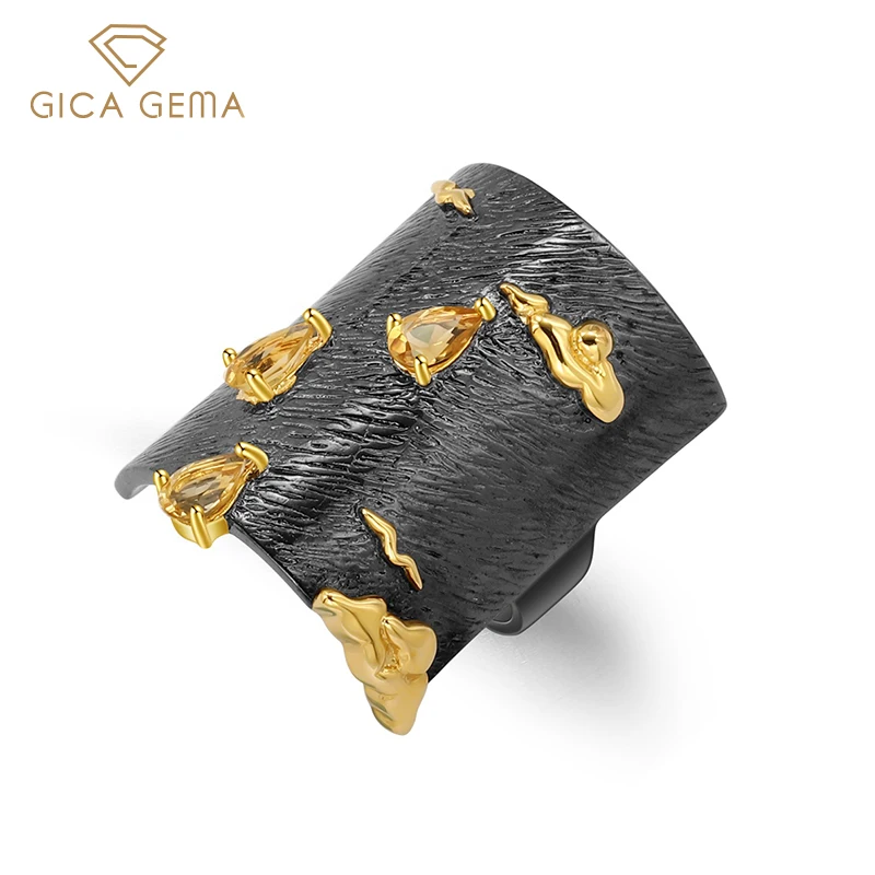 GICA GEMA Винтаж 100% 925 пробы Серебряные кольца натуральный цитриновый гранатовый