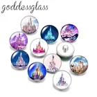 Disney замок, стилизованные под языки пламени ночных сцен 10 шт. круглый фото стекло 18 мм кнопки для 18 мм Оснастки браслеты ювелирные изделия оптом
