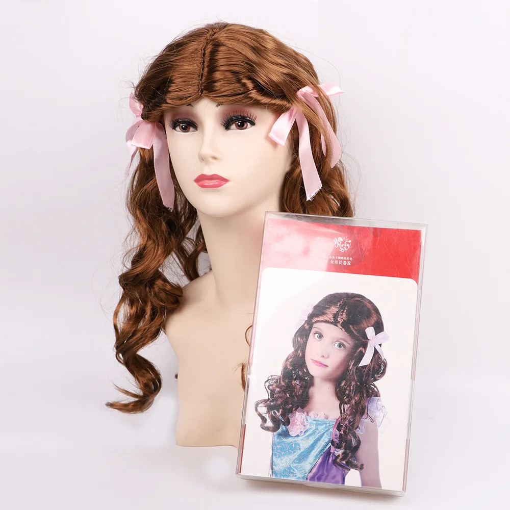 

Halloween Girl's Cosplay Wig Little Princess Bowknot Girl Long Curly Hair Brown Party Wig