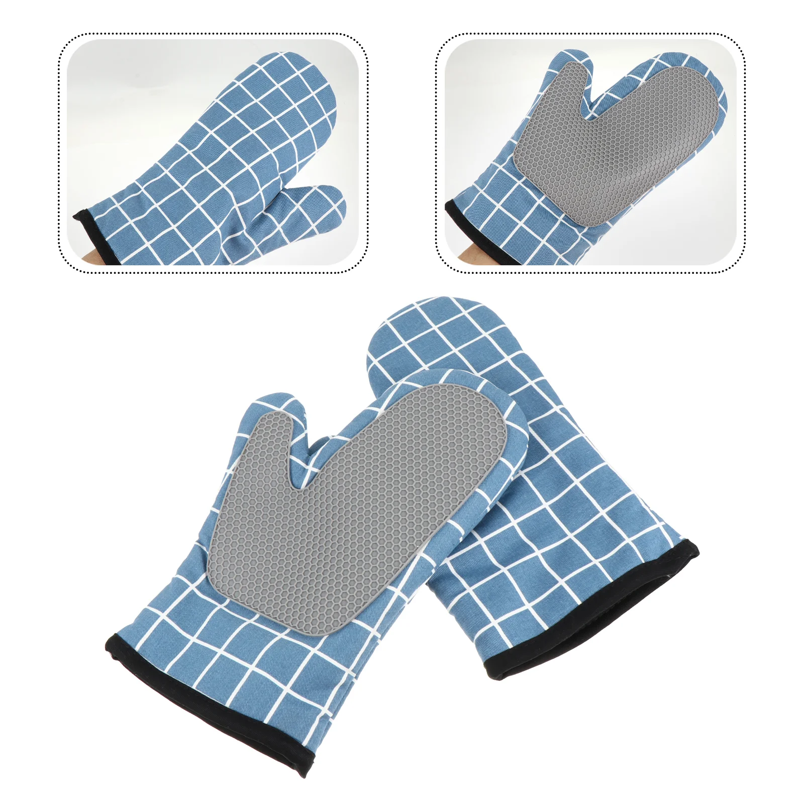 

1 Pair Protective Baking Cotton Oven Mitts Practical Grid Pattern