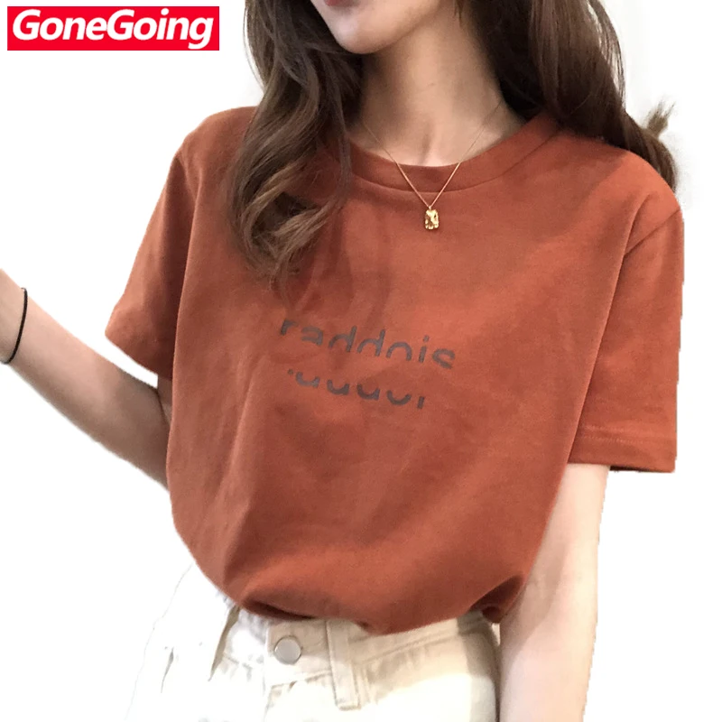 

GoneGoing 2020 Summer Women Letter Print Ins Loose Short Sleeve T shirts O Neck Cotton Casual Tshirt 031406