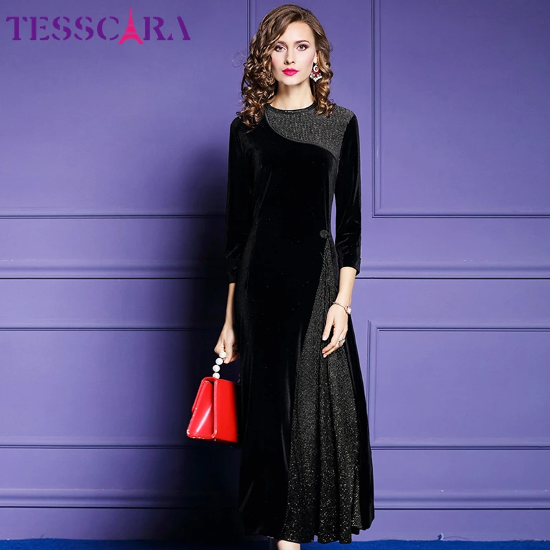 TESSCARA женское осеннее элегантное бархатное платье Festa праздвечерние