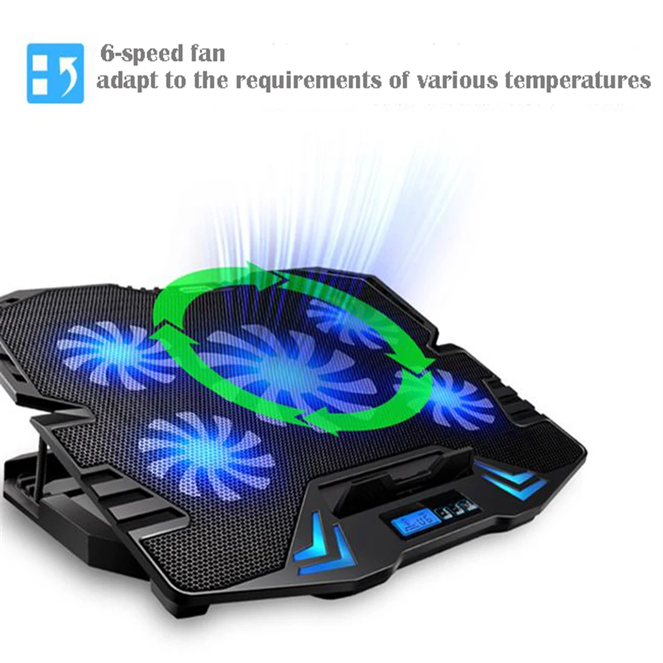 metoo 12 15 6inch gaming laptop cooler five fan led screen two usb port laptop cooling pad notebook stand for laptop free global shipping
