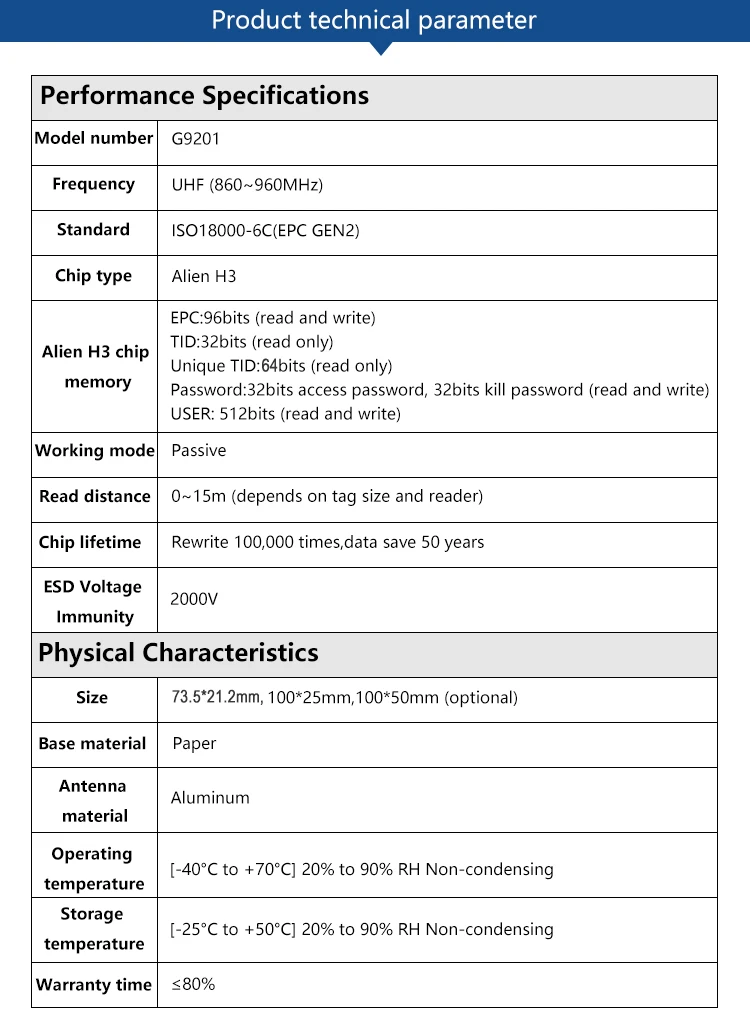 50 шт. 73,5*21,2 мм rfid gen2 УВЧ бумажная бирка с чужеродным H3 чип используется для управления складом