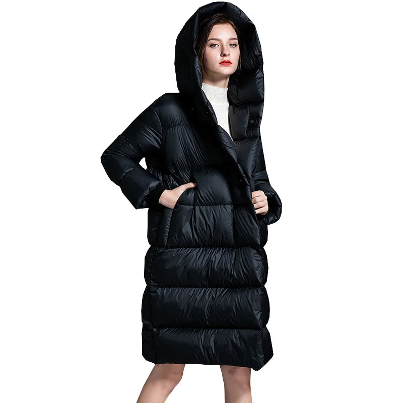 

SHZQ, Элегантное зимнее женское пальто, новинка 2021, теплое толстое пальто на 90% белом утином пуху, большие размеры, свободная приталенная Женск...