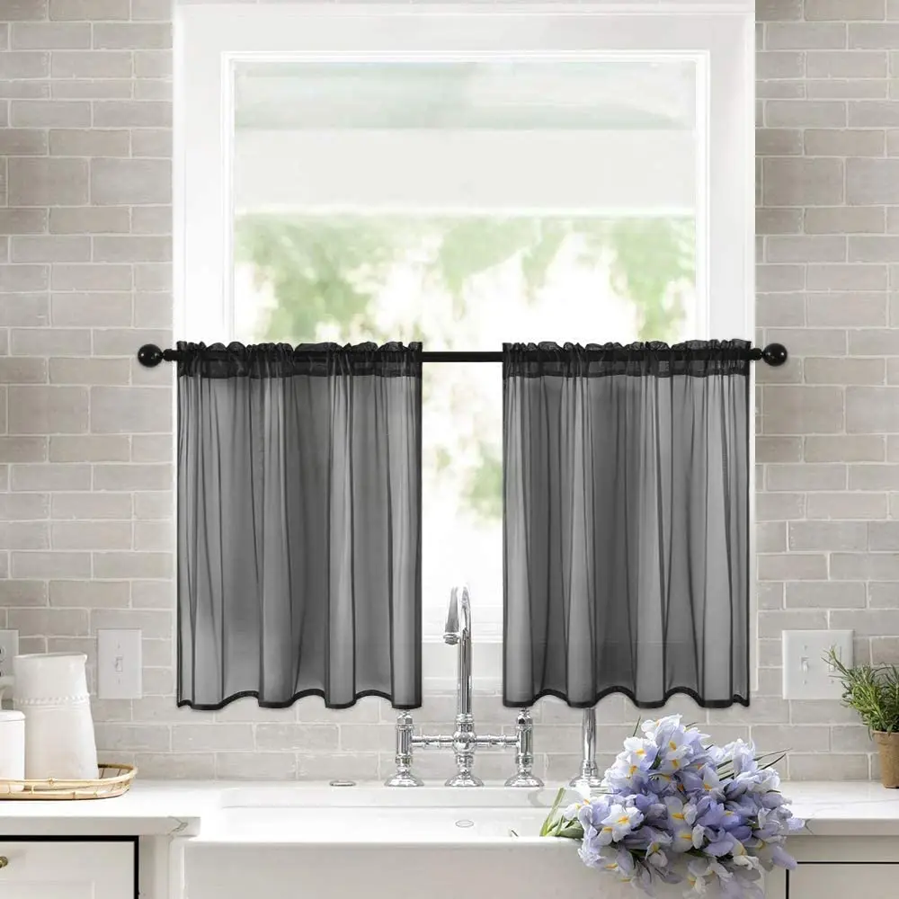 

Short Curtains Panels Window Screening Rod Pocket Waffle Weave Tier Curtains Tulle Drapes Solid Kitchen Semi Sheer Curtain Decor