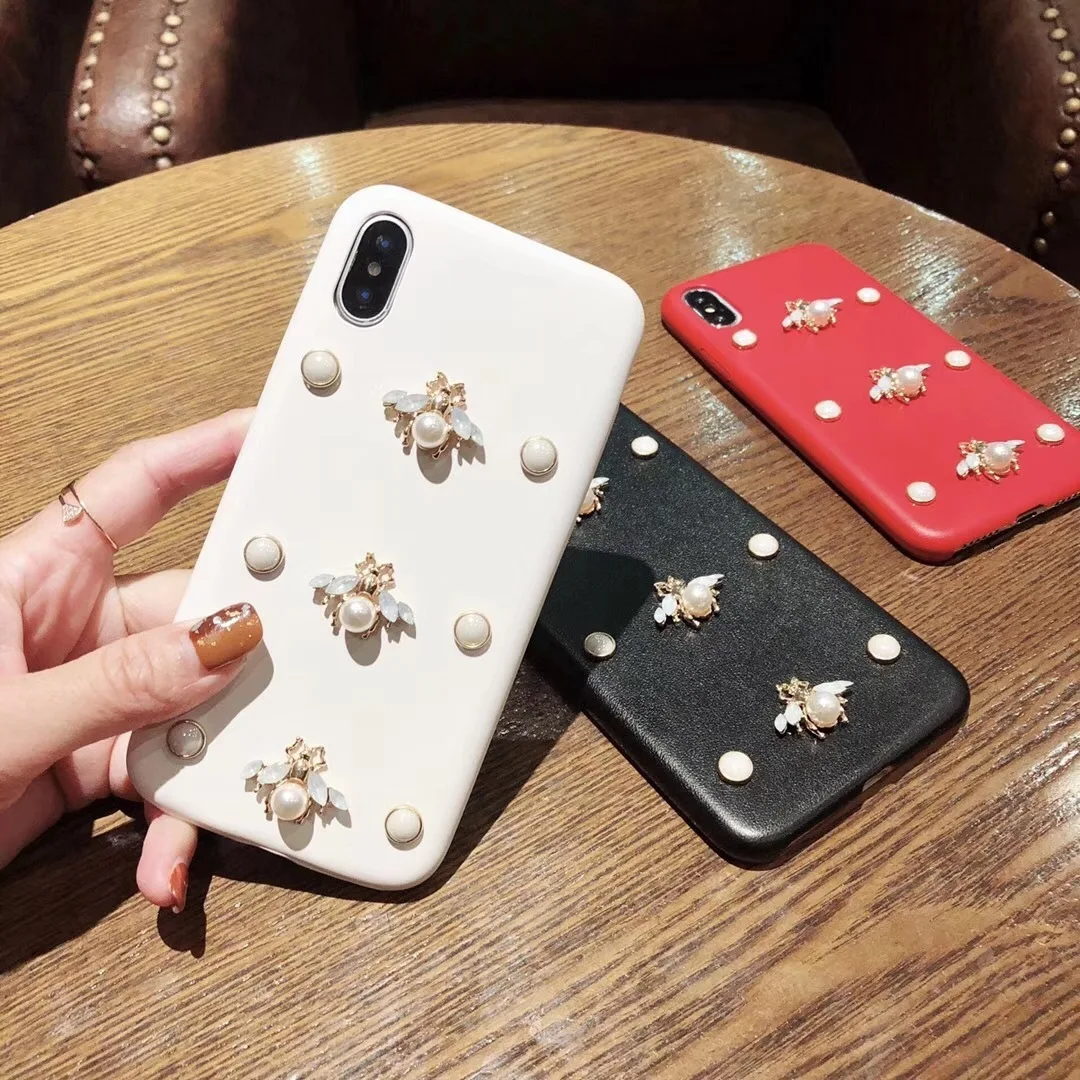 Роскошный кожаный мягкий чехол для телефона для iphone 7 чехол 3D мода алмаз пчела жемчуг Классический чехол для iphone 6 6s 7 8 plus X XR XS Max