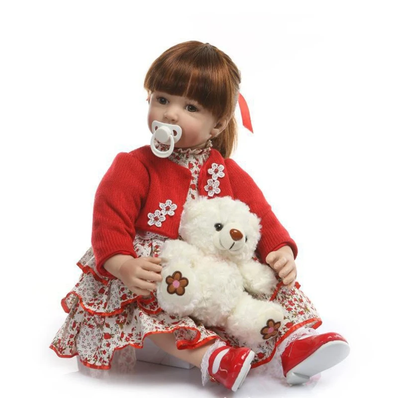 

24In Looking Lifelike Realistic Baby Vinyl Silicone Long Hair Newborn CareToy for Children and the Elderly Xmas Gift