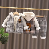 childrens winter clothing set for boys 2021 new plush thickened three piece small kids warm suit toddler clothes fashion