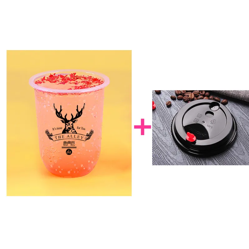 cup and lid Одноразовый жир u-образный узор креативный прозрачный молочный чай пластиковая чашка кофе напиток сок Напиток Упаковка чашки с крышкой - Цвет: cup and lid