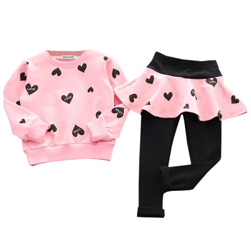 

Autumn winter Baby Girls Clothing set Lovely cartoon HEART Children's Clothing 2PCS Long Sleeve Tops + DRESS Pant sports suit