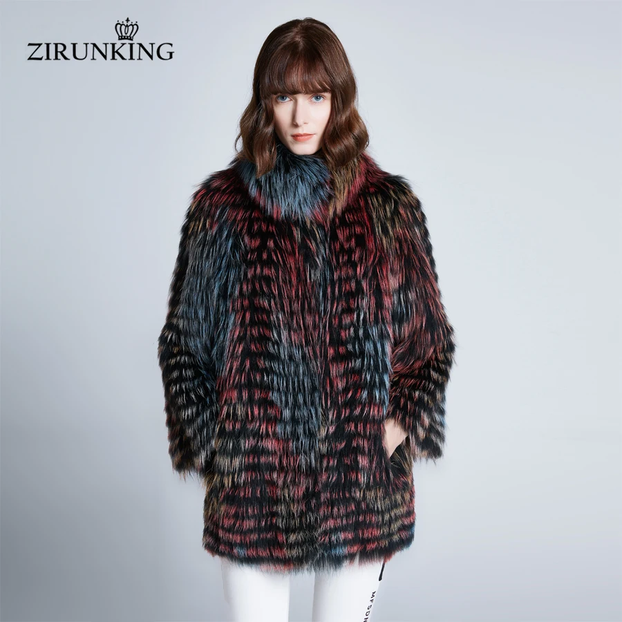 ZIRUNKING Женская разноцветная натуральная черно-бурая лиса, меховые пальто из натурального теплого меха, женская модная зимняя меховая верхняя одежда ZC1938