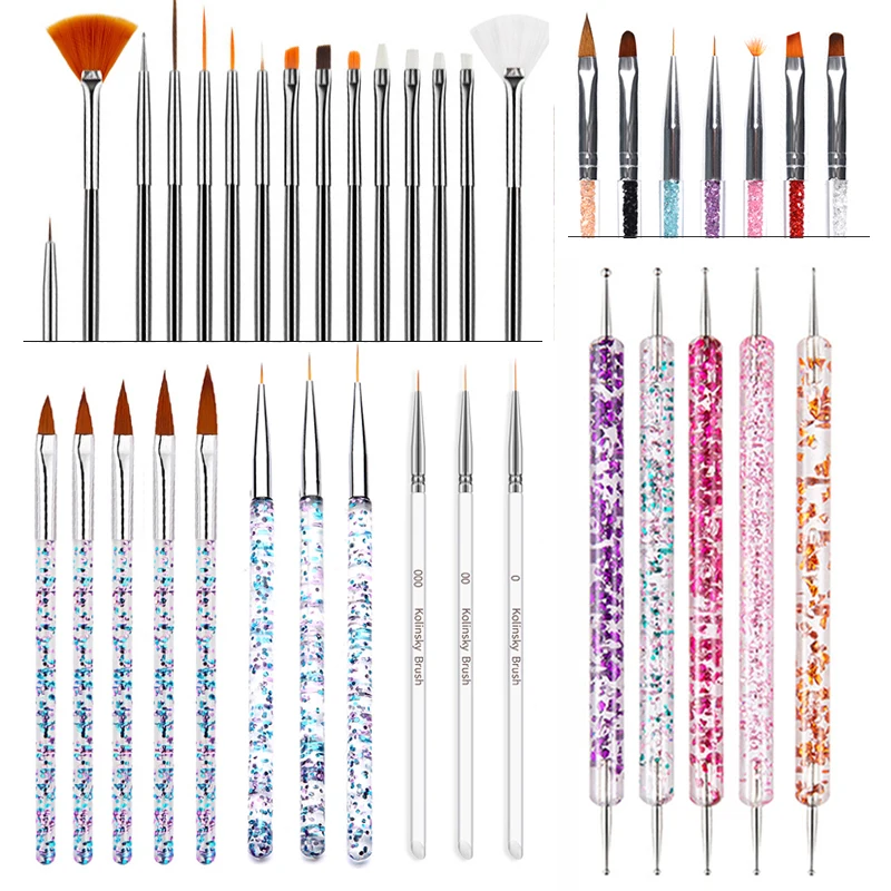 

Set UV Gel Painting Nail Art Dotting Pen Acrylic Handle Rhinestone Crystal 2 Way Brush Salon Decoration Manicure Tools Kit