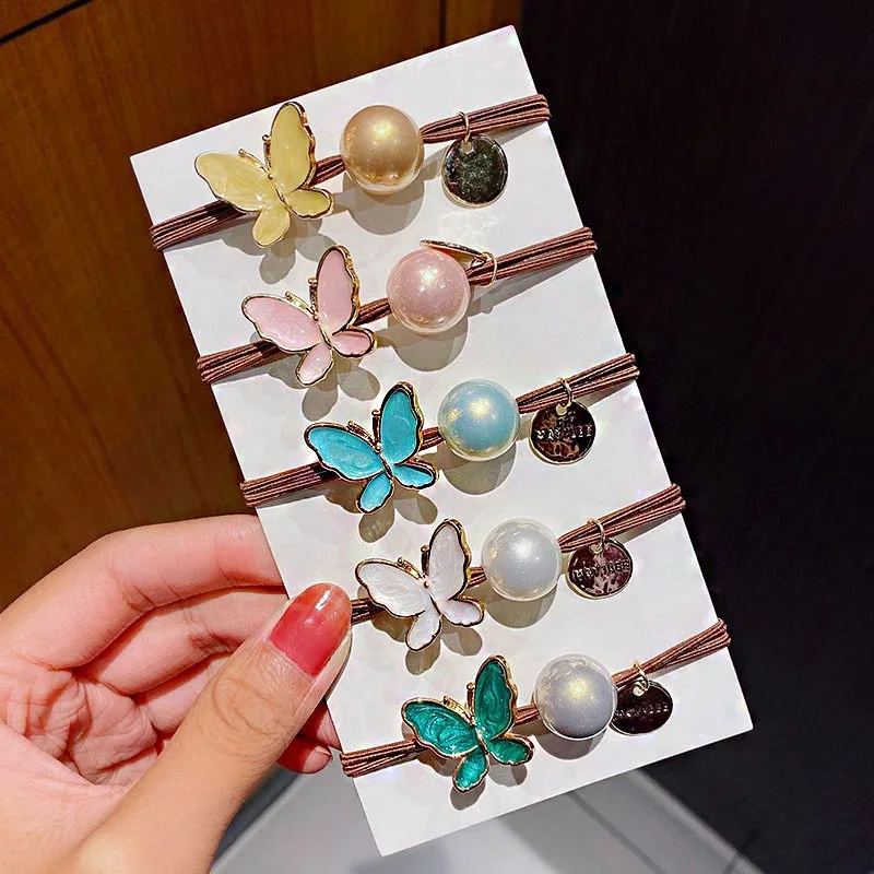 

Эластичные резинки для волос с жемчугом, элегантная повязка на голову с цветами, милые аксессуары для волос в Корейском стиле для женщин и д...